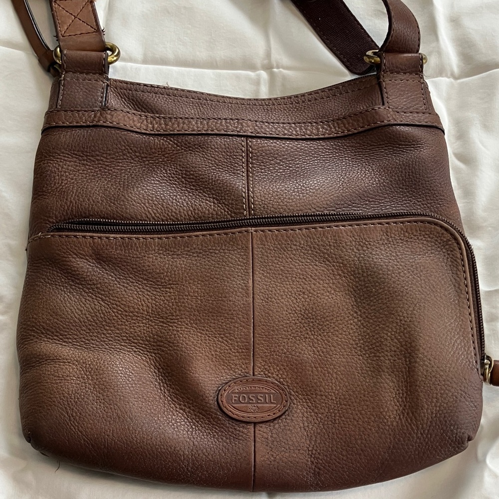 Vintage Fossil Morgan Traveler Pebbled Brown Leather Crossbody